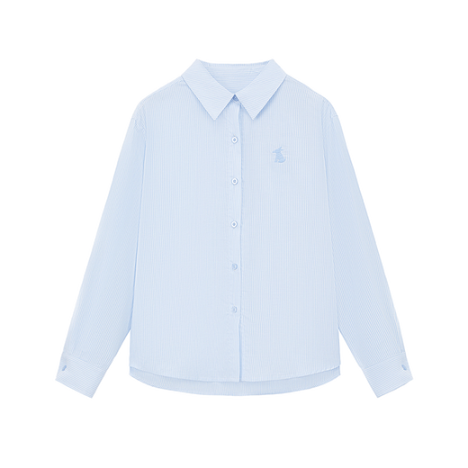 ELLE KIDS old money style 25 spring and autumn girls classic embroidered striped top lapel long-sleeved shirt blue and white stripes