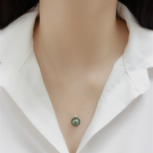 Floating lotus seawater black pearl quality necklace malachite green original carving workmanship 9-10mm elegant style