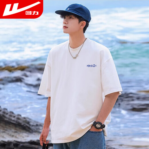 Pull back short-sleeved T-shirt for men in autumn pure cotton with round neck bottoming shirt for men with printed casual versatile tops for men white XL