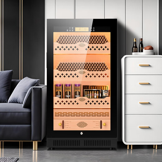 Qielong CL-22C cigar cabinet, precise and intelligent constant temperature and humidity, cedar wood liner shelf, compressor refrigeration, small household ammonia removal, small household humidification cabinet, black cedar wood liner, WiFi + purified ammonia + constant temperature and humidity
