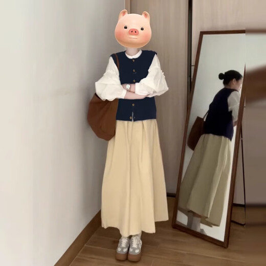 St. Paul's small fragrant dress spring and autumn women's clothing 2025 new style for small people to wear with vest, half-length skirt suit, three-piece set, vest + shirt + skirt S size