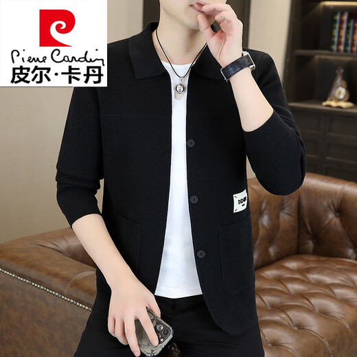 Pierre Cardin knitted jacket men's 2025 spring and autumn new sweater cardigan trendy handsome high-end jacket sweater 24801 Khaki M Recommendation 80-100Jin Jin equals 0.5 kg