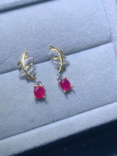 Shilian natural tanzanite branch and leaf earrings earrings s925 sterling silver oval 4*5 empty gold and silver two-color novel and unique