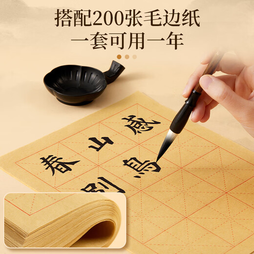 Liupintang newly upgraded 19-piece set of pen, ink, paper and inkstone, four treasures of the study, calligraphy for beginners, entry-level brush set for primary school students, regular script and millimeter copybook, water writing cloth, portable gift box