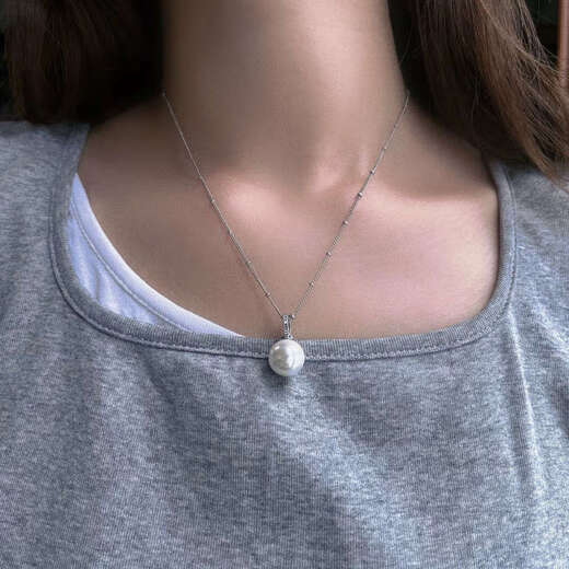 Shumo S925 silver cold light pearl pendant buckle can be opened and delivered with a long chain 12mm