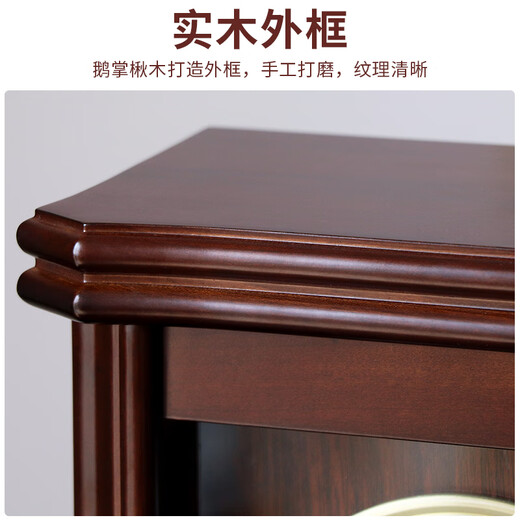 Hanshi (Hense) solid wood chime desk clock, Chinese style desktop clock in the living room, study room, retro display desktop clock HD8031, Liriodendron wood frame, music chime