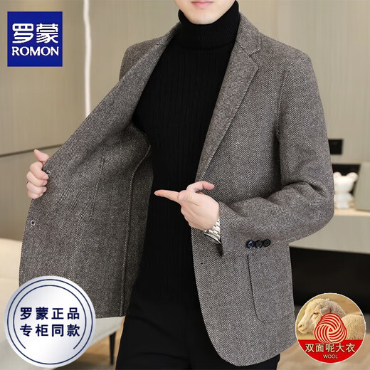 Romon double-sided woolen coat men's youth business casual woolen woolen coat men's autumn and winter high-end woolen suit men DY3302 khaki herringbone L recommended 120-135Jin Jin equals 0.5 kg