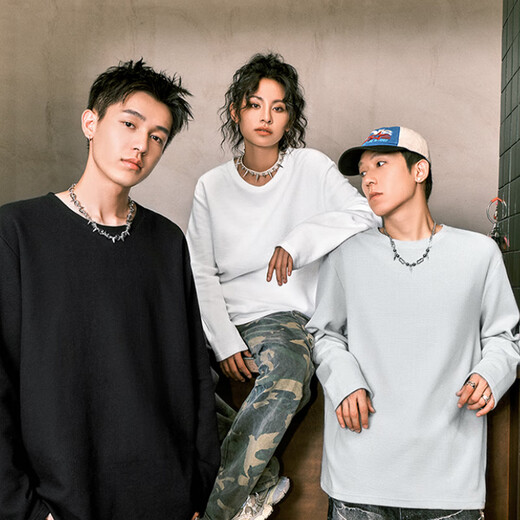 MINISO heavyweight long-sleeved T-shirt men's spring and autumn textured waffle youth casual trendy bottoming shirt Palm Green L