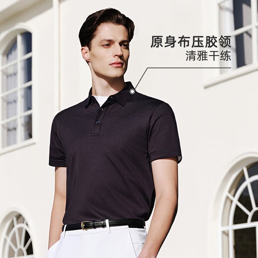 YOUNGOR short-sleeved POLO men's lapel machine washable mulberry silk blended fabric soft and comfortable business matching 2025 new product gray blue VSZS513118HFA L (recommended 135-150 Jin Jin equals 0.5 kg)