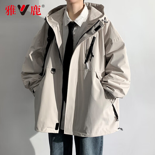 Yalu Jacket Outdoor Men's Jacket Hooded Waterproof Windproof Loose Jacket Men's Youth Mountaineering Jacket All-match Top Khaki 2XL (Recommended 160-180Jin Jin equals 0.5kg)