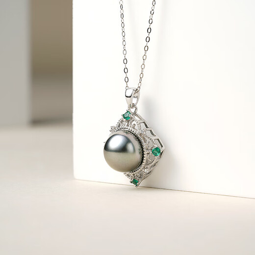 Tahiti 11-12mm black pearl pendant necklace S925 silver hollow bead edge seawater pearl pendant B grade/black bead pendant 11-12mm