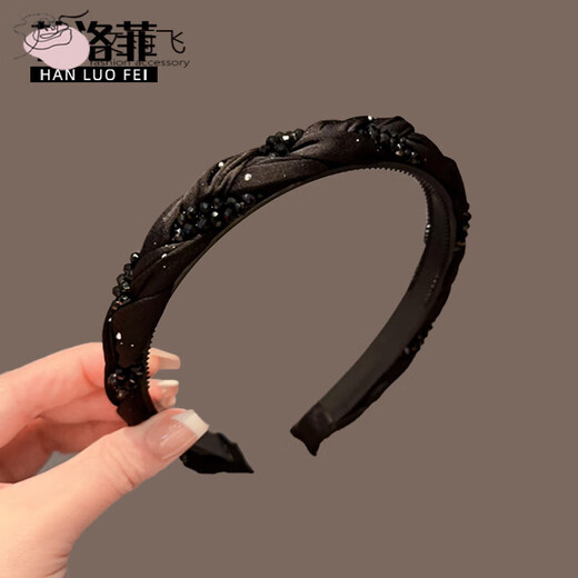 Wen Yufei rhinestone high-end exquisite high skull headband for women 2024 new style headband high-end temperament face wash hairpin headwear A2-4-3 black rhinestone twist headband