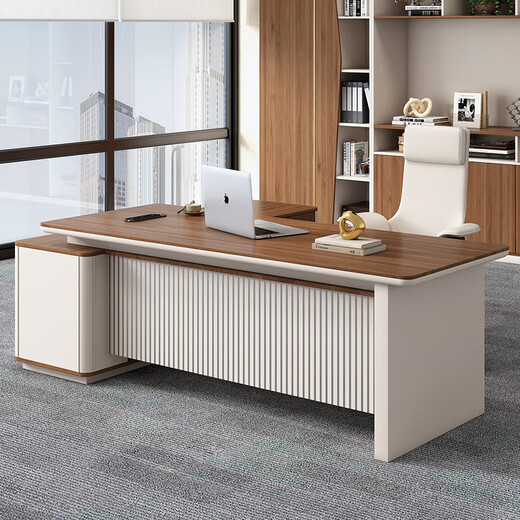 Minrui boss table, high-end light luxury president table, simple and modern single office desk and chair, executive desk, manager table, high-end 2.8m boss table + boss chair + 3.2m file cabinet