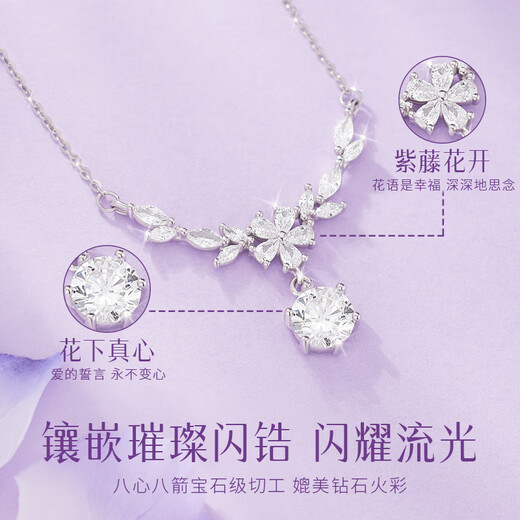 央创时尚【中国黄金授权】紫藤花银项链吊坠高级感女生生日礼物女朋友老婆