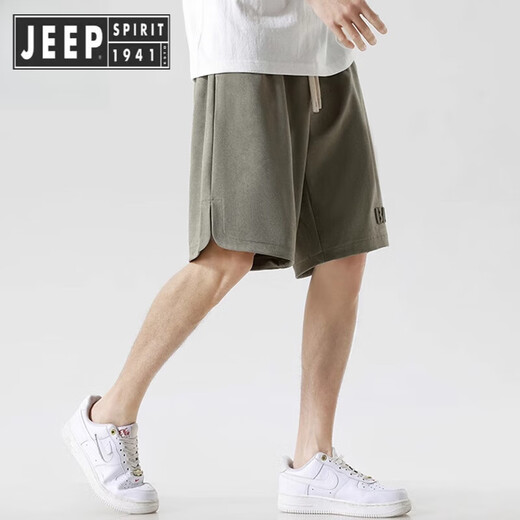 JEEP SPIRIT吉普夏季短裤男潮牌运动装休闲宽松速干港风外穿冰丝五分裤 HHR723杏色 XL
