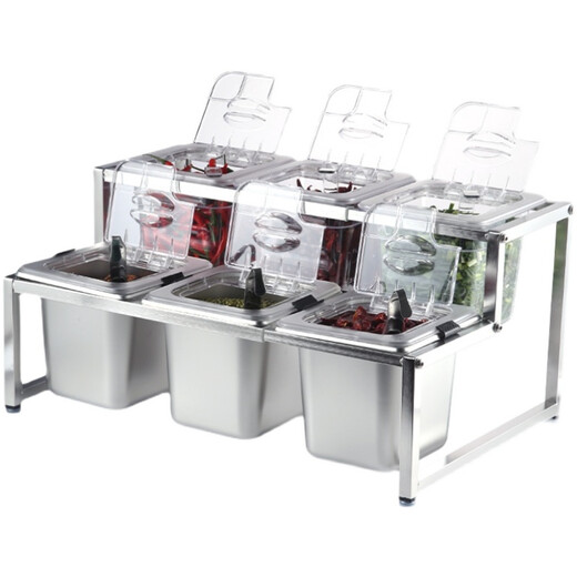New Rosford Commercial Stainless Steel Seasoning Box Set Sauce Table Seasoning Box Integrated Multi-grid Material Box Dipping Table Kitchen Seasoning Box Ingredient Box Set i-9905