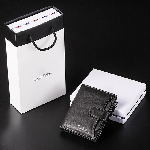 CAELI\x26KELEIE wallet men's genuine leather short soft pickup bag Korean version trendy multi-card slot first layer cowhide wallet men's gift box K537 black + 15 days no reason to return + 365 days warranty