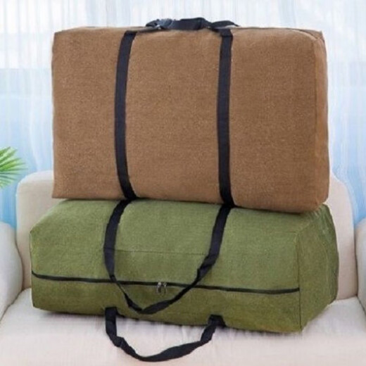 Extra large thickened canvas moving bag, large capacity portable storage bag for working students returning home, thickened canvas military green, extra large width 85cm, height 50cm, thickness 25cm