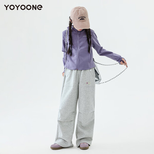 Yoyo one girls wide-leg pants spring and autumn 2025 big girls American workwear paratrooper pants children spring straight pants western style 15265 purple 120 120cm
