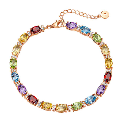 IL&CO Youke Huacai Ling Natural Colored Gemstone Bracelet Women's Silver Tourmaline Bracelet Birthday and Valentine's Day Gift for Girlfriend to Gather Wealth and Blessings 8-Carat Multi-Color Gemstone Bracelet