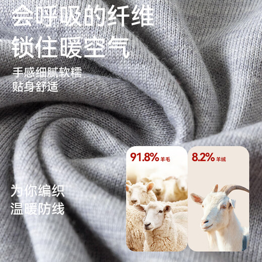 Hengyuanxiang Wool Cashmere Underwear Men's Suit Thin Autumn Clothes Autumn Pants Couple's Wool Underwear Warm V-neck Slim Light Gray Men's 3XL (180)