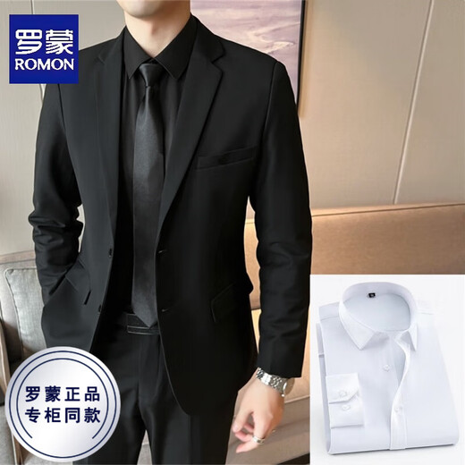 ROMON Suit Men's Slim Fit Black Casual Business Formal Wear Professional Korean Youth Plus Size Groomsmen Single Piece Suit Men Black Suit (Single Piece) XL (Suitable for 130-145 Jin Jin equals 0.5 kg)