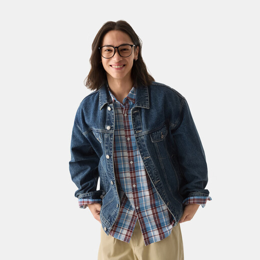 GAP Men's and Women's 2025 Spring New Pure Cotton Washed Denim Jacket Loose Basic Jacket 723088 Medium Wash M (170/92A) Asian Size