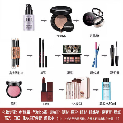 Boquanya Cosmetic Set Women's Makeup Beauty Gift Box Tools Supplies Novice Beginner Full Set Light Makeup Set Natural Color