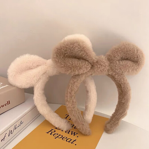Cute Plush Rabbit Ears Headband Women's Face Wash Headband Autumn and Winter Hairpin 2023 New Makeup Mask Headband Bundle 1 Plush Rabbit Ear Headband