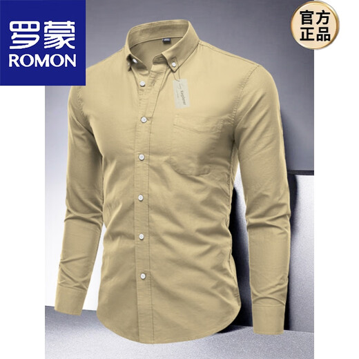 ROMON 2025 Весна и осень Новая мужская рубашка из оксфордского прядного хлопка с длинными рукавами, повседневная тонкая куртка, тонкий американский топ, серый, синий, L Вес 130-145Jin Jin равен 0,5 кг