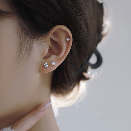 Guanpu Pavilion Fat Donglai's same style pt950 platinum earrings moissanite white gold diamond men's and women's earrings ear bone screw buckle feeling four claws 10 minutes 3mm (single) (butterfly buckle earplugs)