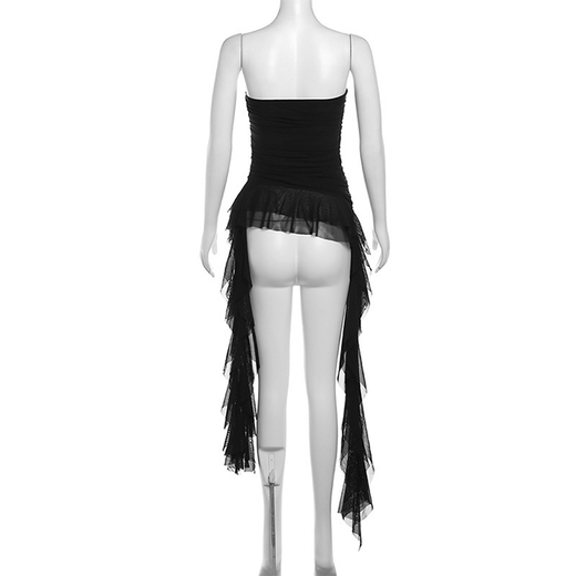 Hui Shihui tube top, pure lust style top, hot girl camisole, women can wear lace outside, tight-fitting seaside wear, sexy style, ruffled tassel, irregular tube top, black L, recommended 110-120 Jin Jin is equal to 0.5 kg