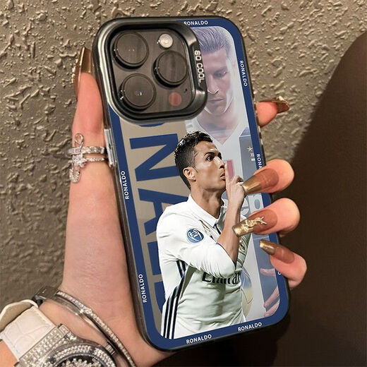 Xinni convient au c coérophe de téléphone mobile Ronaldo Gesture Apple 16pro / 14/13/12/11/15Promax / Anti-Fall 7p / xs Mobile Phone Color Color Silver Cherry Blossom Powder-Cy673c Ronaldo Mobile Phone Gesture Apple 14pro