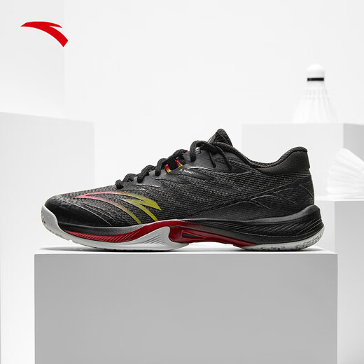 ANTA Qingyi Badminton Shoes丨2026 Spring New Wear-Resistant Anti-Slip Professional Training Sports Shoes for Men and Women Black/Classic Red/High-Gloss Yellow-5 39