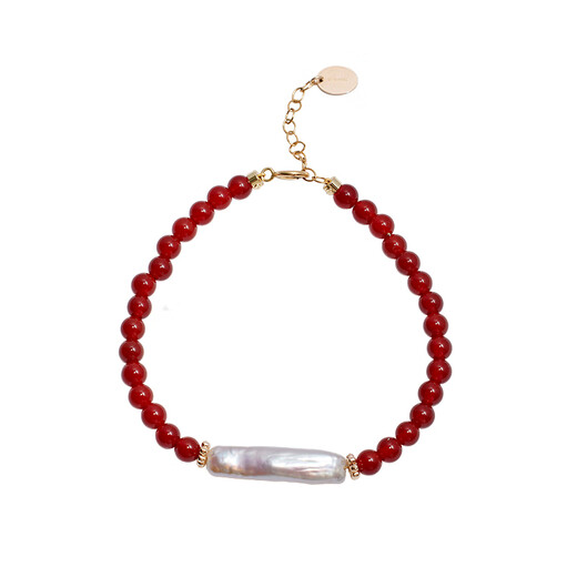 Only one pair of natural freshwater pearl and red agate New Year bracelet, new Chinese style New Year gift, Christmas autumn and winter for women, bracelet length is about 16+3CM