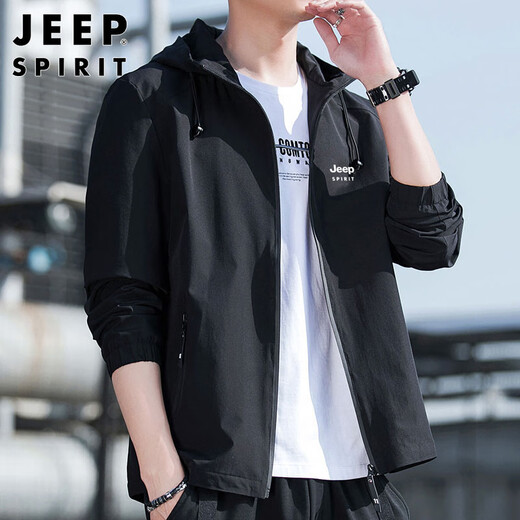 JEEP SPIRIT Jeep Jacket Men's Hooded Autumn and Winter Jacket Men's Casual Men's Tops Black XL