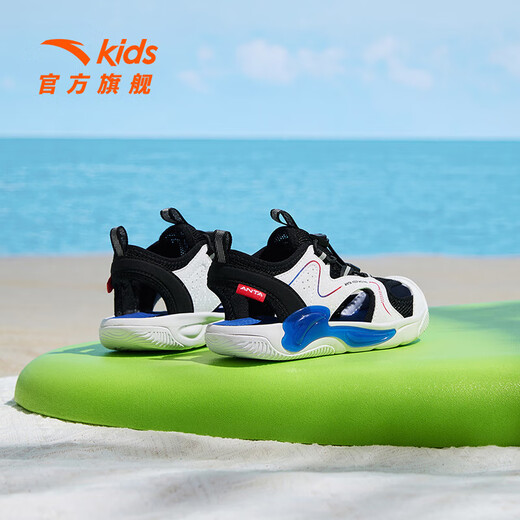 ANTA children's sandals boys' shoes 2025 summer new Baotou breathable children's sports shoes river beach shoes men's black/Anta white 9906H-3 30