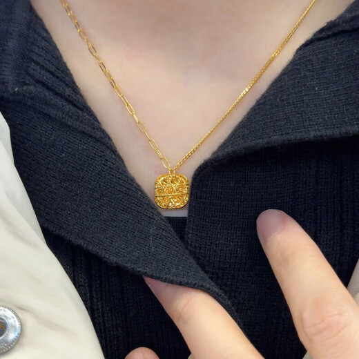 Old Phoenix Gold 9999 popular brushed small sugar cube pendant gold flash necklace new fashion lock pull 45cm