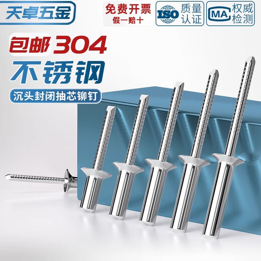Tianzhuo Hardware countersunk head closed core blind rivet 304 stainless steel closed rivet closed waterproof shape M3.2M4M4.8mm 4.8*16 500 pieces in a box