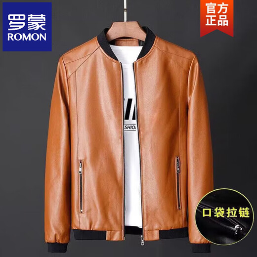 ROMON Men's Priority Baseball Collar Leather Jacket Men's Autumn New Trendy Versatile Handsome Motorcycle Pu Leather Jacket Men's 817 Black Recommended 130-145 Jin Jin equals 0.5 kg 2XL