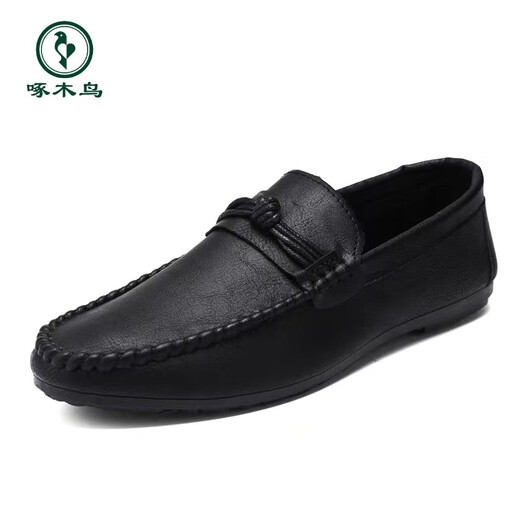 Woodpecker Beanie Style coréen Business Business Casual Cuir Chaussures Chaussures pour hommes non glissants 2025 Spring à une jambe Single Chaussures printemps et automne D826 noir 39 245 mm