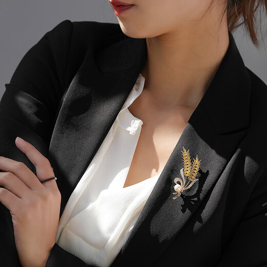 DYN high-end real gold electroplated wheat ear pearl brooch to fix clothes corsage suit coat jacket pin accessories gift wheat ear pearl brooch 3.4cm*5.8cm