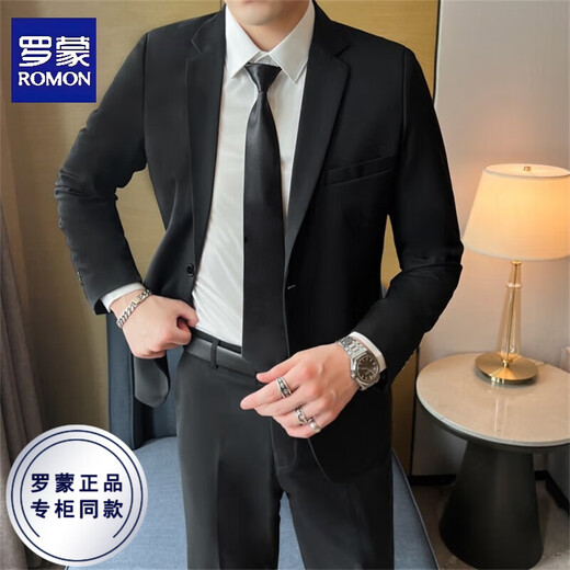 ROMON Suit Men's Slim Fit Black Casual Business Formal Wear Professional Korean Youth Plus Size Groomsmen Single Piece Suit Men Black Suit (Single Piece) XL (Suitable for 130-145 Jin Jin equals 0.5 kg)