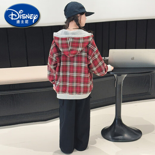 Disney Girls 'Jacke Frühlings- und Herbststil 2025 Neue modische Kinder doppelseitige Herbstkleidung modische Street Girl Plaid Sweatshirt 7027 Blau blau Plaid Doppelsieitiger Mantel 150 cm