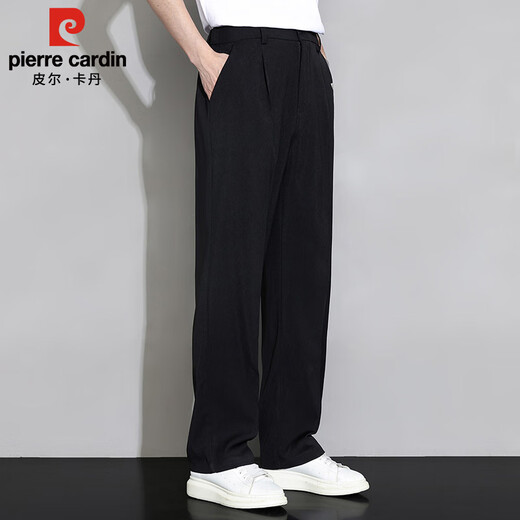 皮尔卡丹（pierre cardin）休闲裤男春夏季薄款宽松直筒裤子男士垂感阔腿长裤男装 黑色 XL