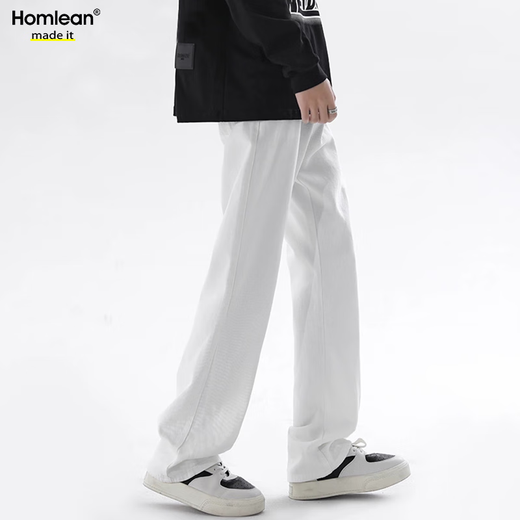 Homlean High Street Jeans Летние мужчины слегка расклешенные модные и универсальные сплошные цвета Простые повседневные длинные брюки HA02 White XL