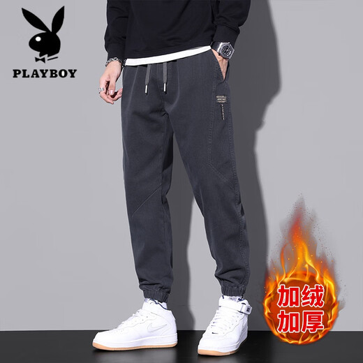 花花公子（PLAYBOY）2025春秋新款男士束脚休闲裤青少年百搭休闲裤潮流日常学生休闲裤 军绿色9859 M