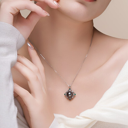 Tahiti 11-12mm black pearl pendant necklace S925 silver hollow bead edge seawater pearl pendant B grade/black bead pendant 11-12mm