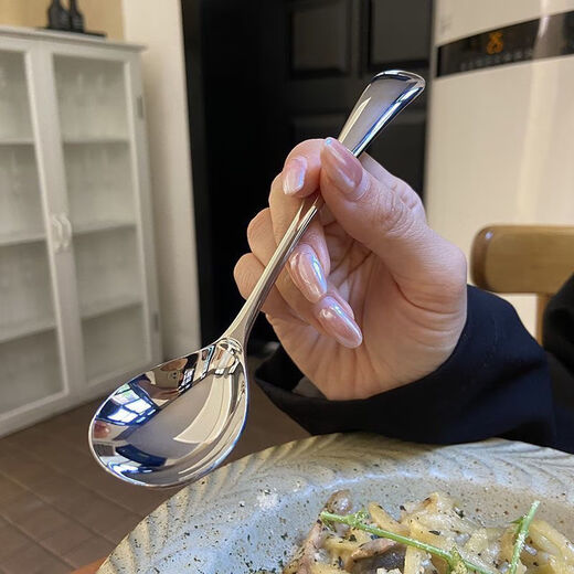 Ostar thickened stainless steel spoon for household Korean style simple and cute internet celebrity eating spoon for adults creative long handle round spoon * antibacterial and anti-bending 1 piece - water drop spoon food grade
