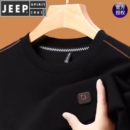 JEEP SPIRIT autumn long-sleeved T-shirt men's autumn and winter new style middle-aged men's sweatshirt plus velvet loose bottoming shirt Spring and Autumn SY-6625 black 3XL 185 recommended 165-180Jin Jin equals 0.5 kg